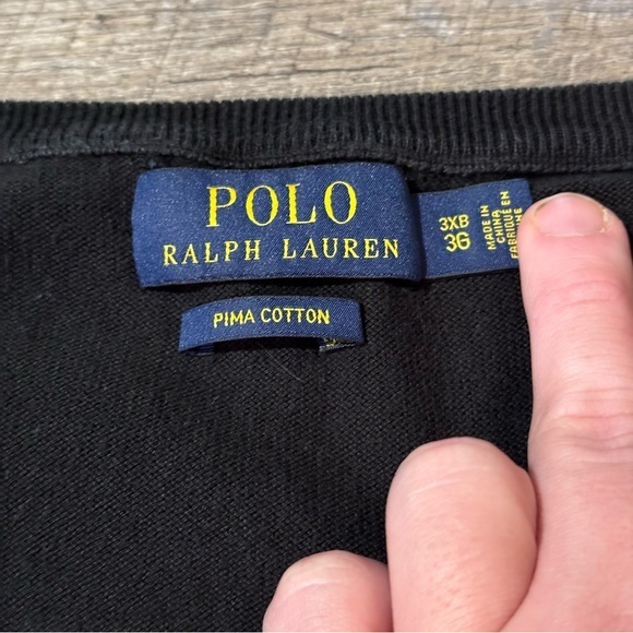 Polo Ralph Lauren Mens Size 2XB Sweater Black 100% Pima Cotton V‎ Neck - Picture 3 of 6